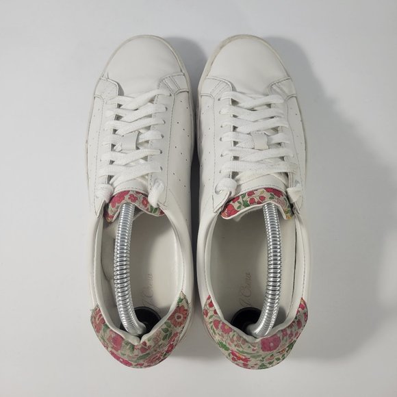 J Crew Saturday White Leather With Flower Print Sneakers Women's Size 9 - Picture 5 of 11